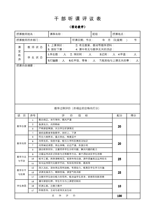 干部听课评议表【模板】