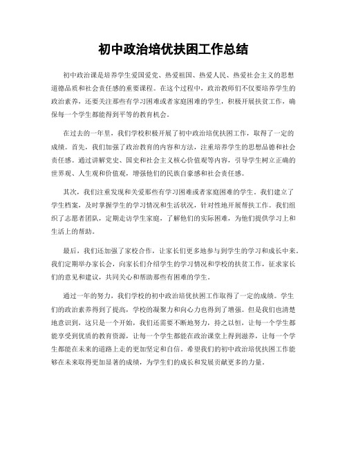 初中政治培优扶困工作总结