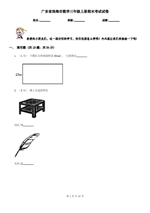 广东省珠海市数学三年级上册期末考试试卷