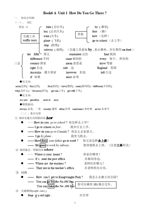 PEP英语六年级上册各单元知识点归纳及练习教学提纲