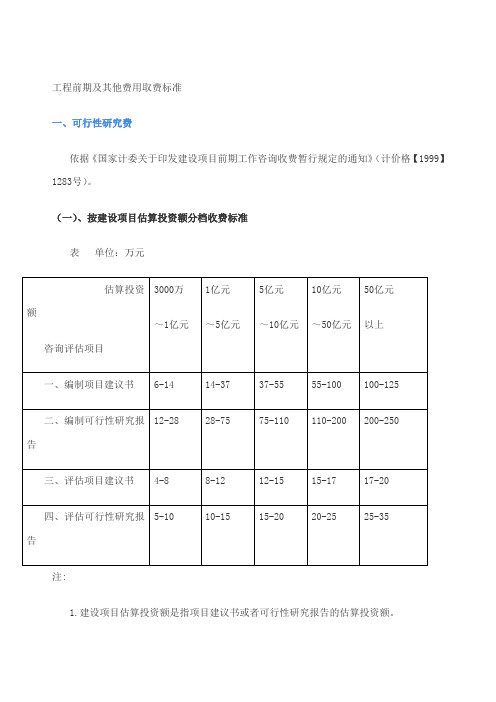 工程前期及其他费用取费标准