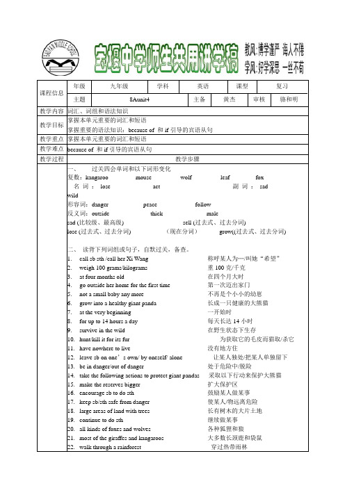 中考单元复习 8aunit4