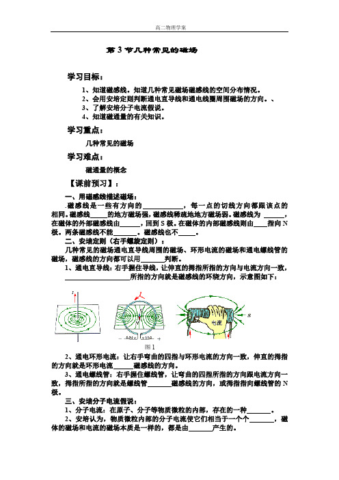 高中物理选修3-1导学案  3.3几种常见的磁场