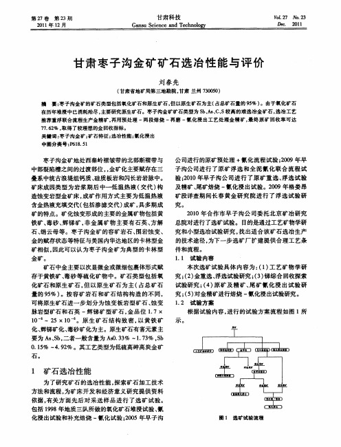 甘肃枣子沟金矿矿石选冶性能与评价