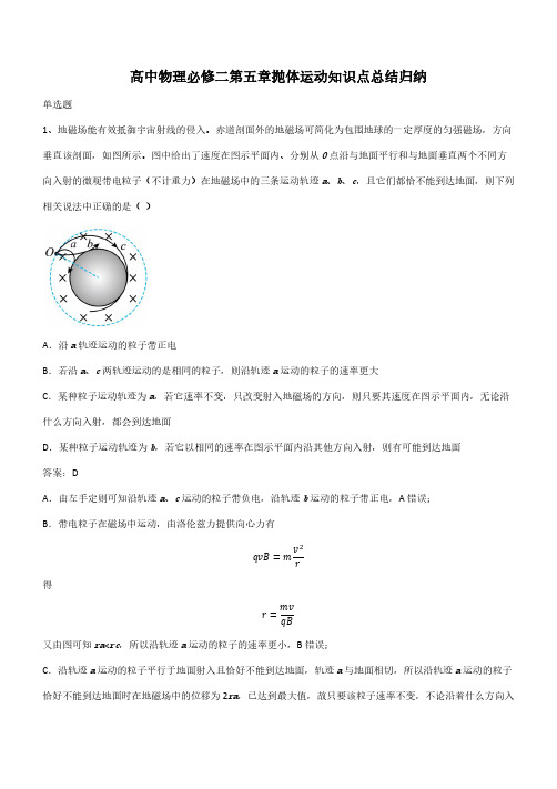 高中物理必修二第五章抛体运动知识点总结归纳(带答案)