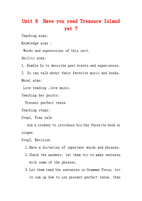 新人教版八年级英语下册教案 Unit 8 Have you read Treasure Island yet Section B(3a-self check)教案