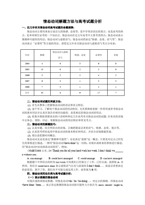 高中英语情态动词解题方法与高考试题分析