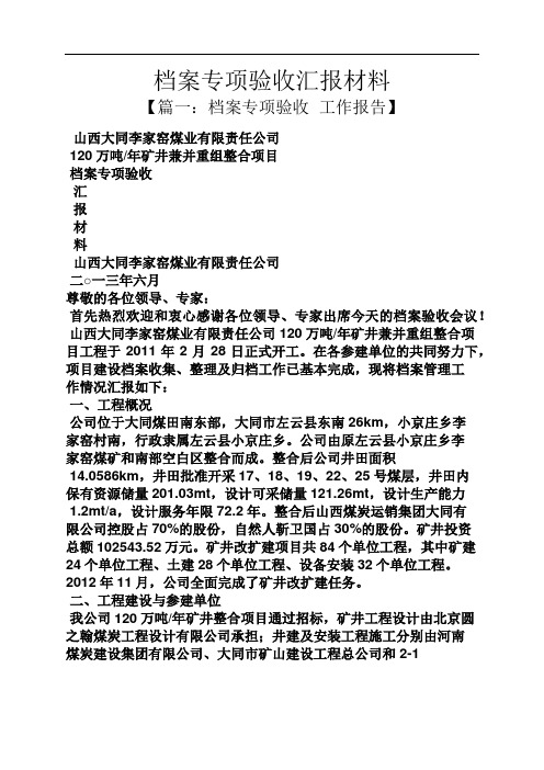 材料范文之档案专项验收汇报材料