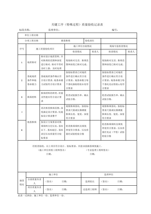 路基关键工序(特殊过程)质量验收记录表