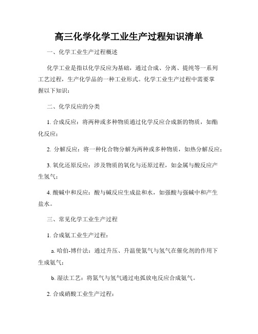 高三化学化学工业生产过程知识清单