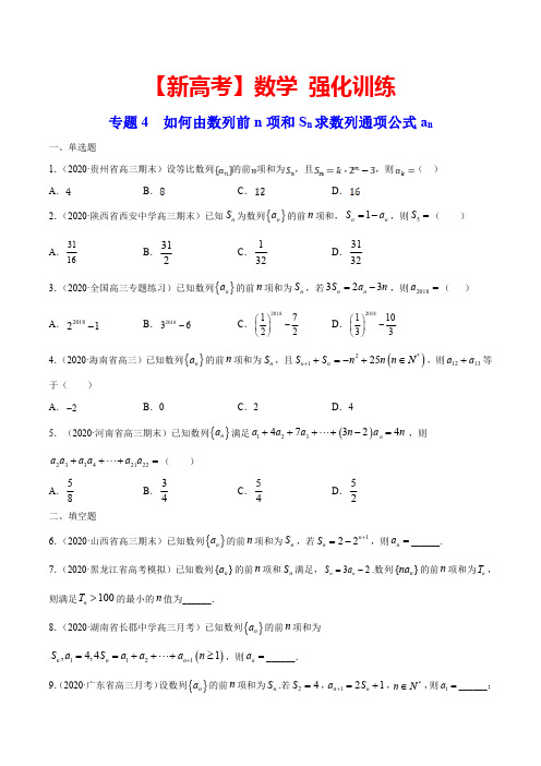 【新高考】数学 强化训练--专题04 如何由数列前n项和Sn求数列通项an(含答案解析)