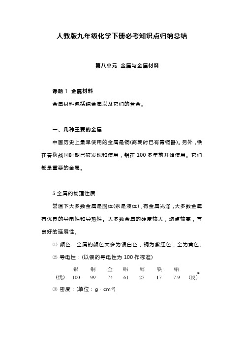 人教版九年级化学下册必考知识点归纳总结