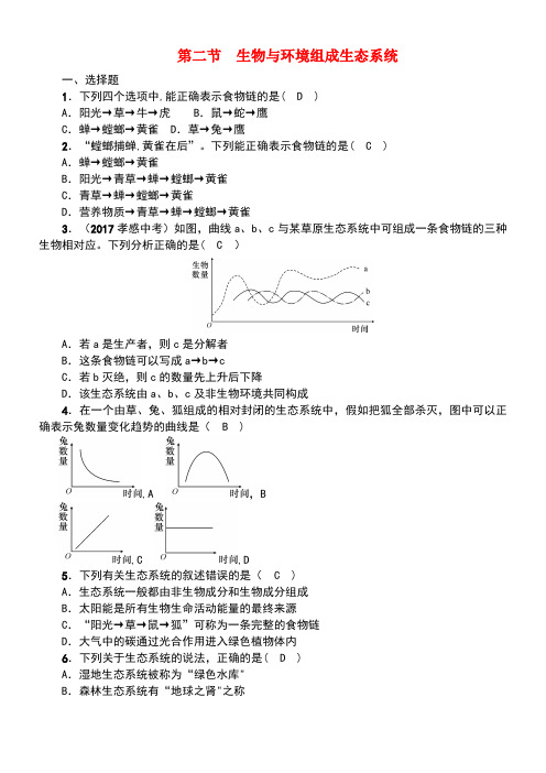 中考生物总复习第2节生物与环境组成生态系统精练(new)