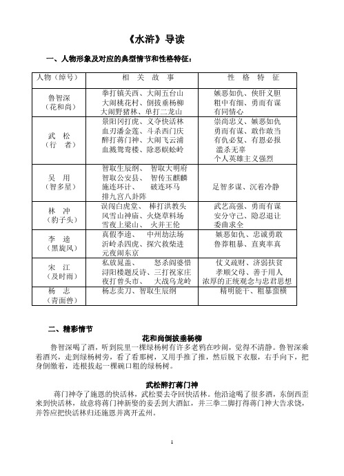 《水浒传》人物分析和主要情节