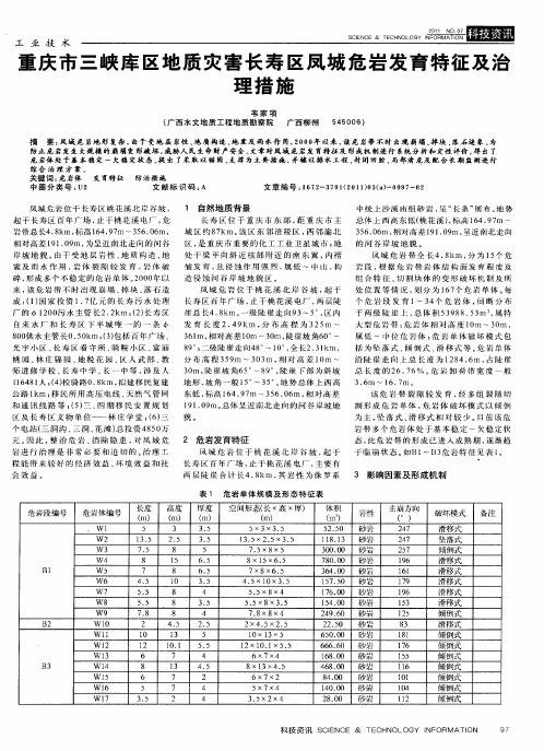 重庆市三峡库区地质灾害长寿区凤城危岩发育特征及治理措施