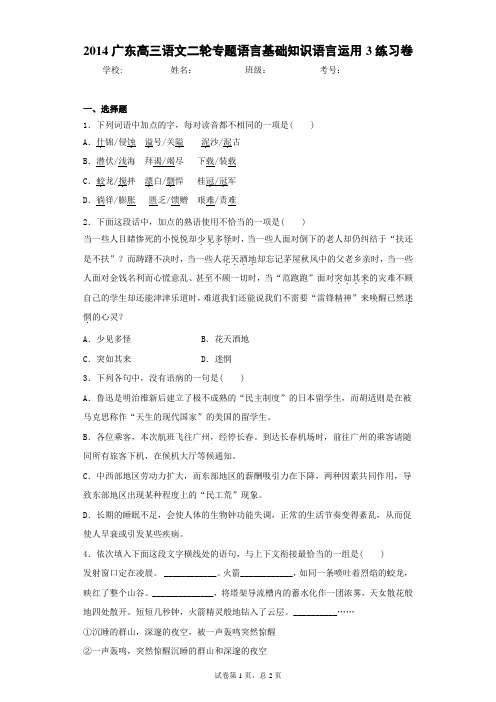 广东高三语文二轮专题语言基础知识语言运用3练习卷(答案详解)