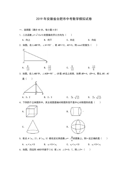 安徽省合肥市2019年中考数学模拟试卷