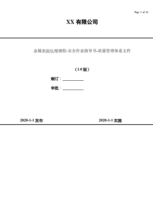 2020年 金属表面处理规程-安全作业指导书-质量管理体系文件