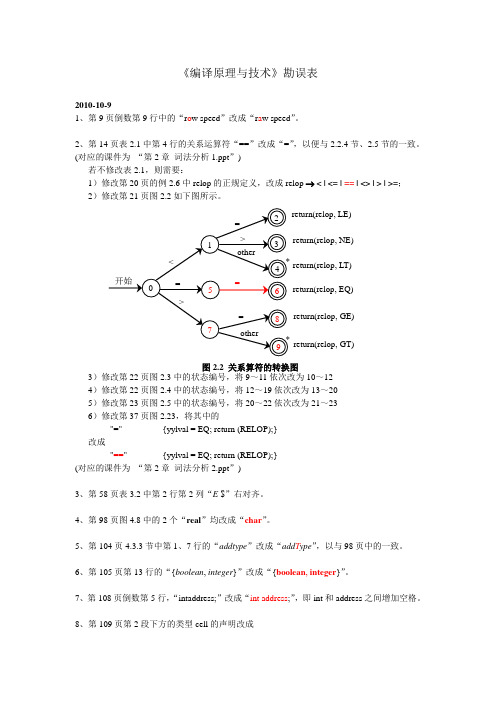 《编译原理与技术》勘误表