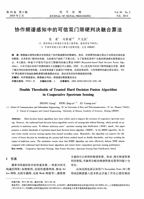 协作频谱感知中的可信双门限硬判决融合算法