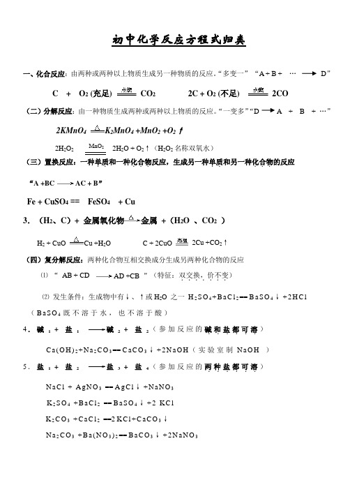 初中化学反应方程式归类