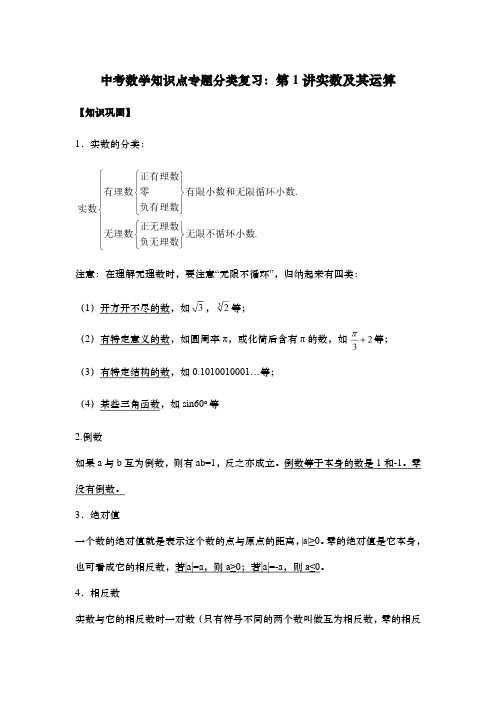 中考数学知识点专题分类复习:第1讲实数及其运算