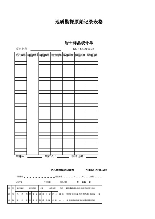 地质勘探原始记录表格