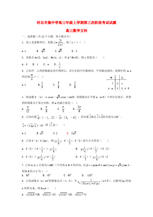 河北省辛集中学2020届高三数学上学期第三次月考试题