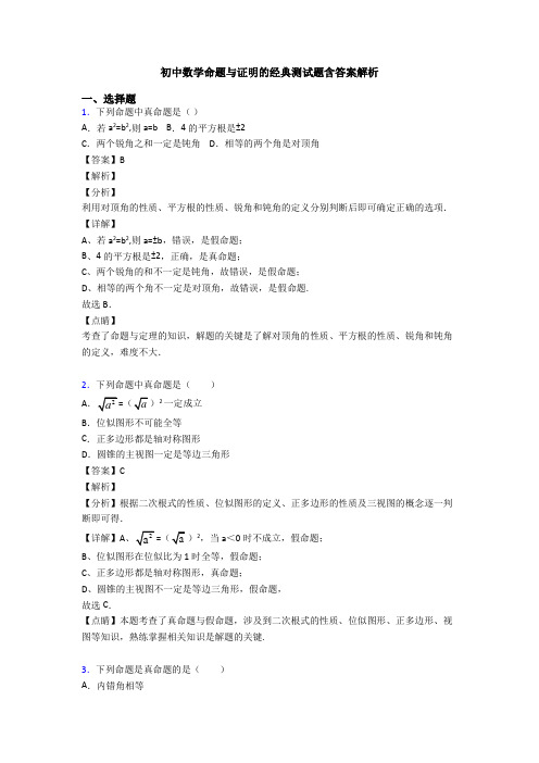 初中数学命题与证明的经典测试题含答案解析