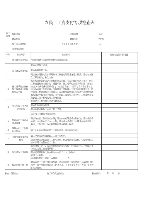 农民工工资支付专项检查表