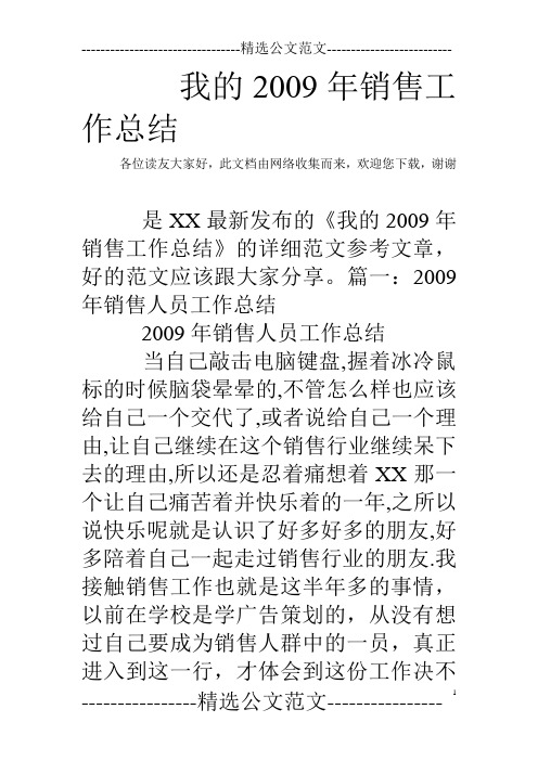 我的2009年销售工作总结