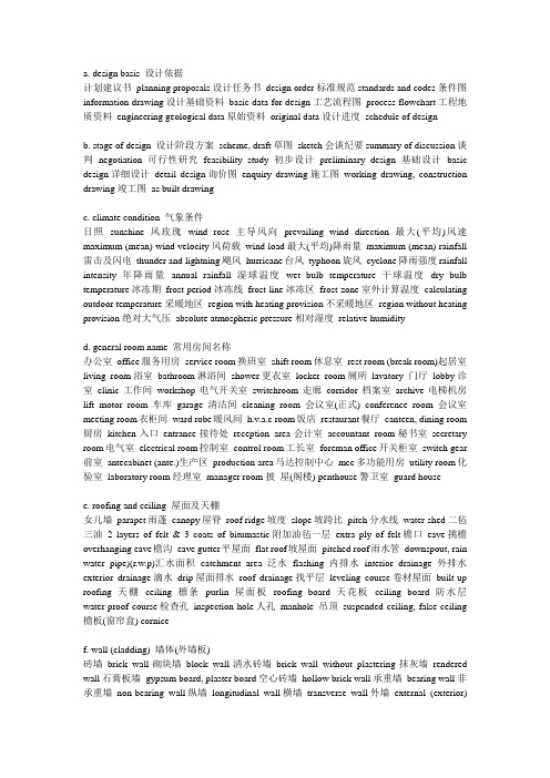 建筑专业相关中英术语名词