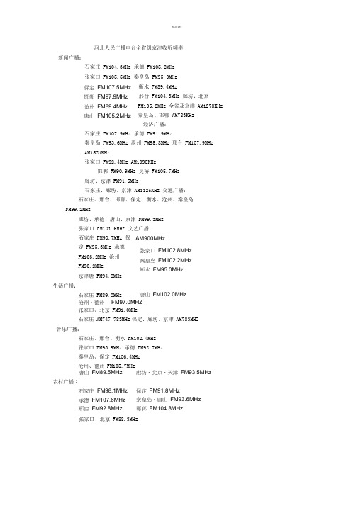 河北人民广播电台全省级京津收听频率