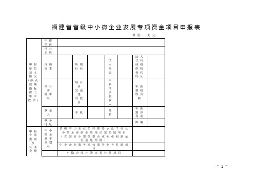 福建省省级中小微企业发展专项资金项目申报表【模板】