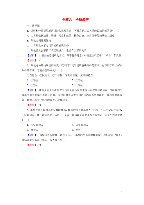 高中政治 专题六 法律救济综合检测 新人教版选修5