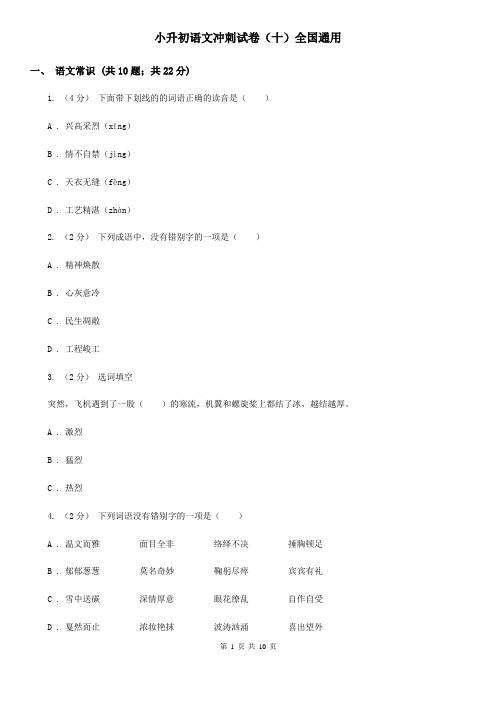 小升初语文冲刺试卷(十)全国通用