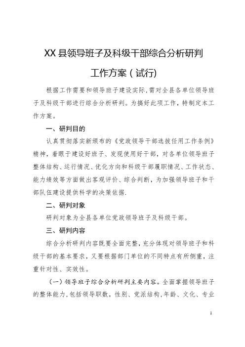 各级领导班子及科级领导干部综合研判工作方案