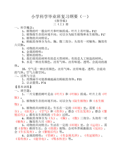 小学科学毕业班复习纲要1