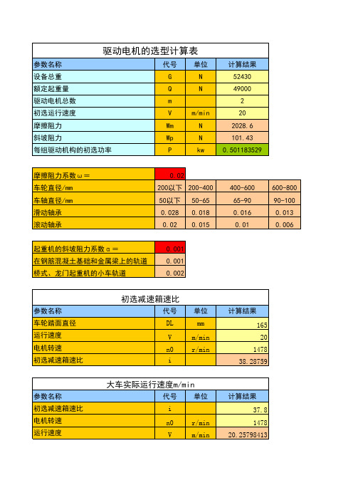 驱动电机的选型计算表讲解学习