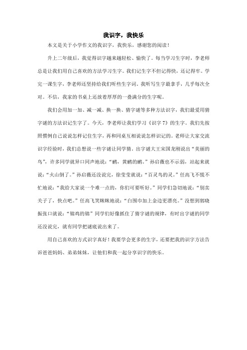 我识字,我快乐_小学作文