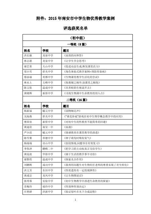 2015年南安中学生物优秀教学论文-南安教师进修学校