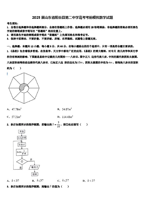 2025届山东省阳谷县第二中学高考考前模拟数学试题含解析