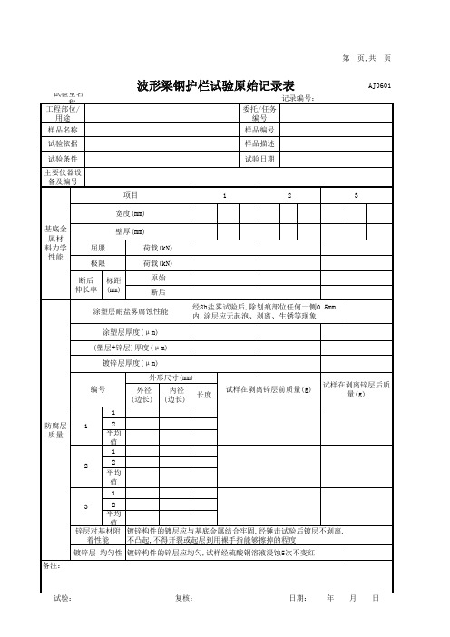 波形梁钢护栏试验检测记录表