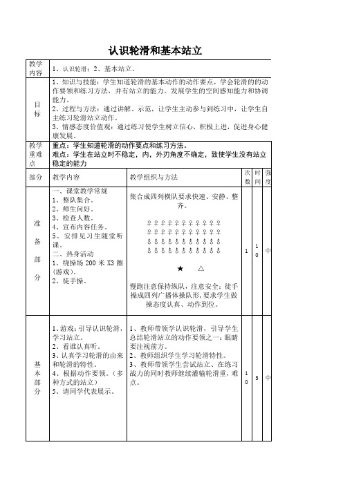 新人教版一至二年级体育《选用教材(可替换为校本内容)  2.轮滑  1.平行站立与踏步》公开课教案_1