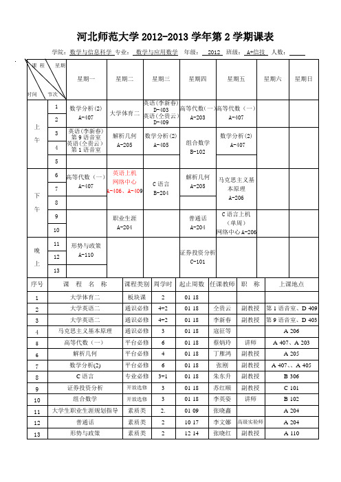 2012-2013(2)学期课表