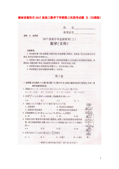 湖南省衡阳市高三数学下学期第三次联考试题 文(扫描版