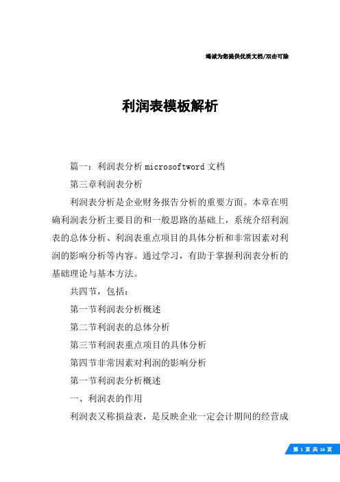 利润表模板解析