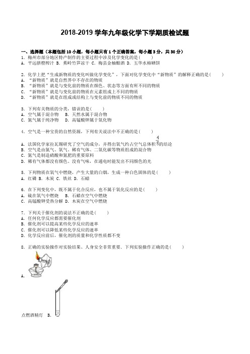 【人教版】2018-2019学年九年级化学下学期质检试题(1)(含答案解析)