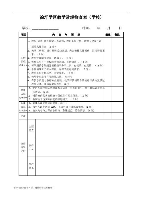 中小学教学常规检查表(评分标准)