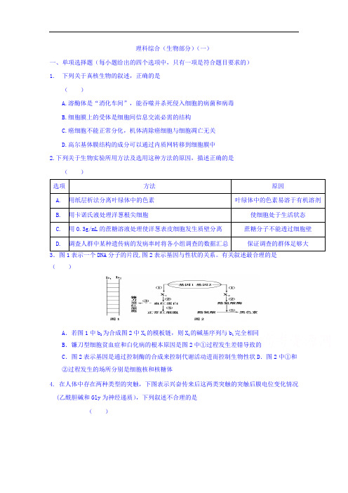 2018届安徽省舒城一中高三寒假理科综合训练(生物部分)(一)